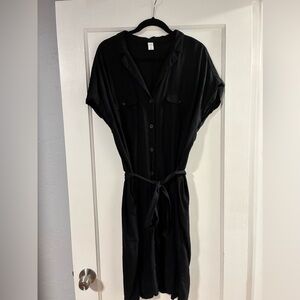 Old Navy Black Short Sleeve Midi Shirtdress with Waist Tie and Pockets XL Tall